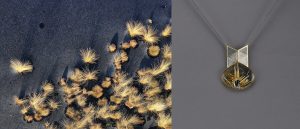Gräser, Eis, Graupel, Hohes Venn, 31x23 cm + Collier, Gold, geschwärztes Silber, Rutilquarz