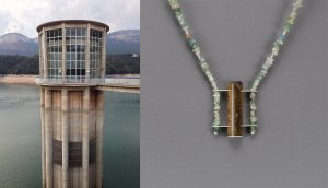 Turm am Staudamm, Pantà de Sau + Collier, Silber, Turmalinkristall, Turmalinsplitterkette